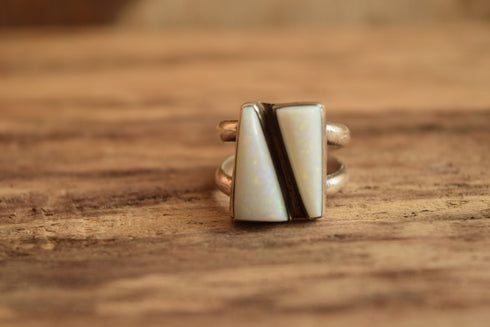 Opal Ring Size 7 - Modernist Two Stone Opal